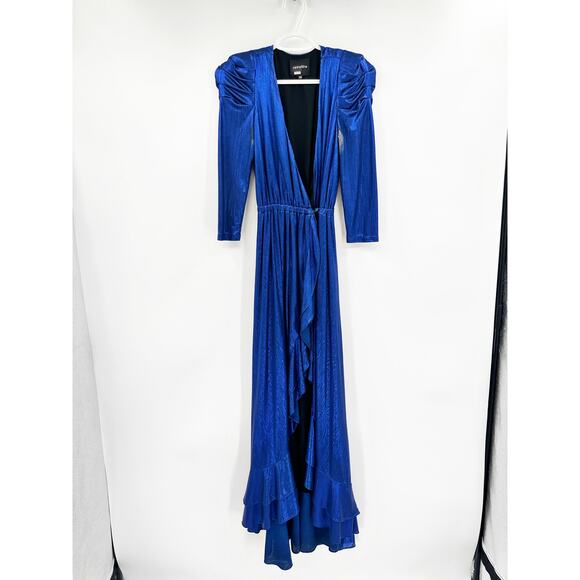 Retrofete Flora Royal Blue Maxi Wrap Dress XS FLAWED NO BELT - Picture 2 of 6